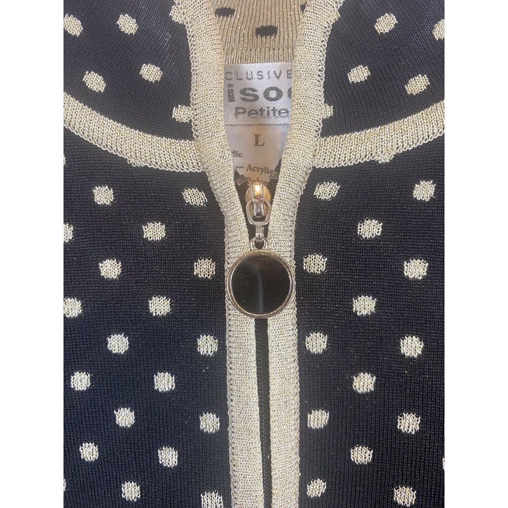 Misook Black & Metallic Gold Polka Dot Full Zip Jacket Size Large. - Picture 4 of 11